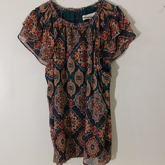 LOFT blouse - size small - dark green with gold, burgundy, white pattern - Picture 1 of 8